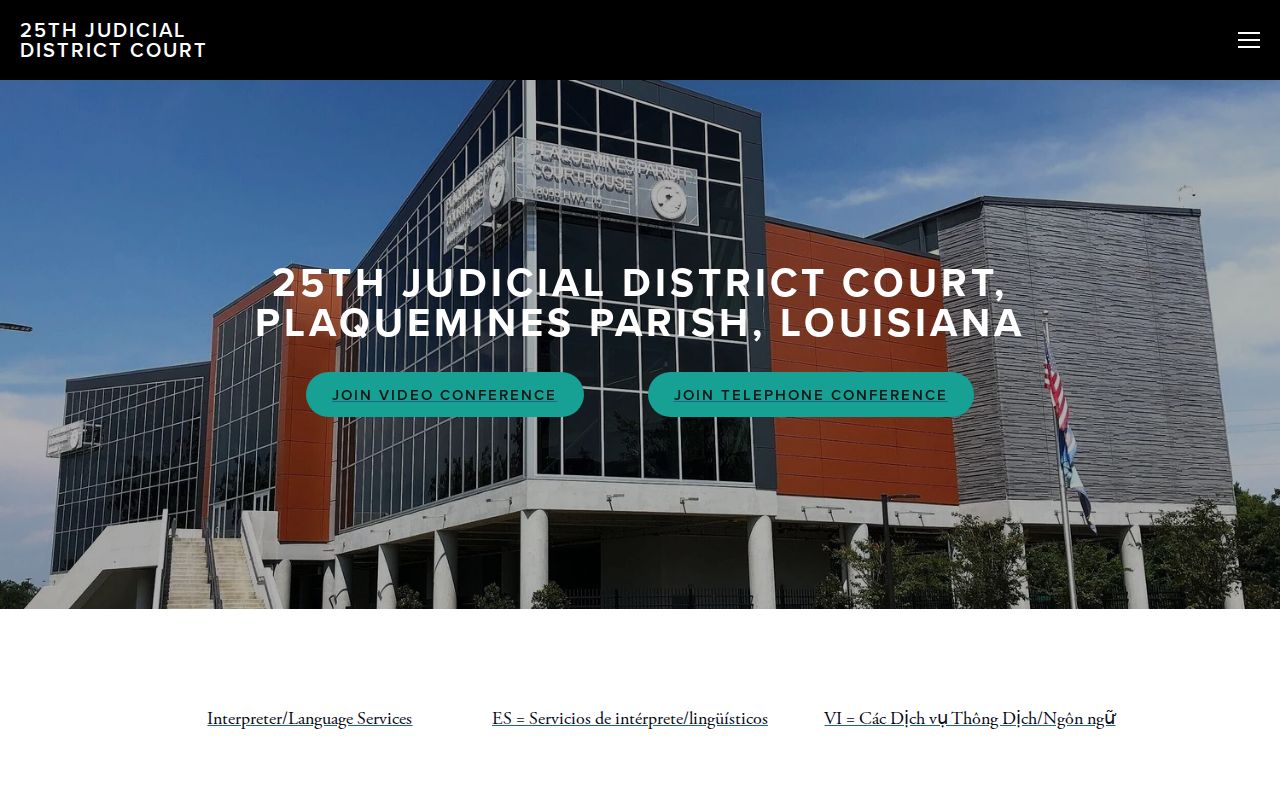 Plaquemines Parish 25th Judicial District Court home page and courthouse information