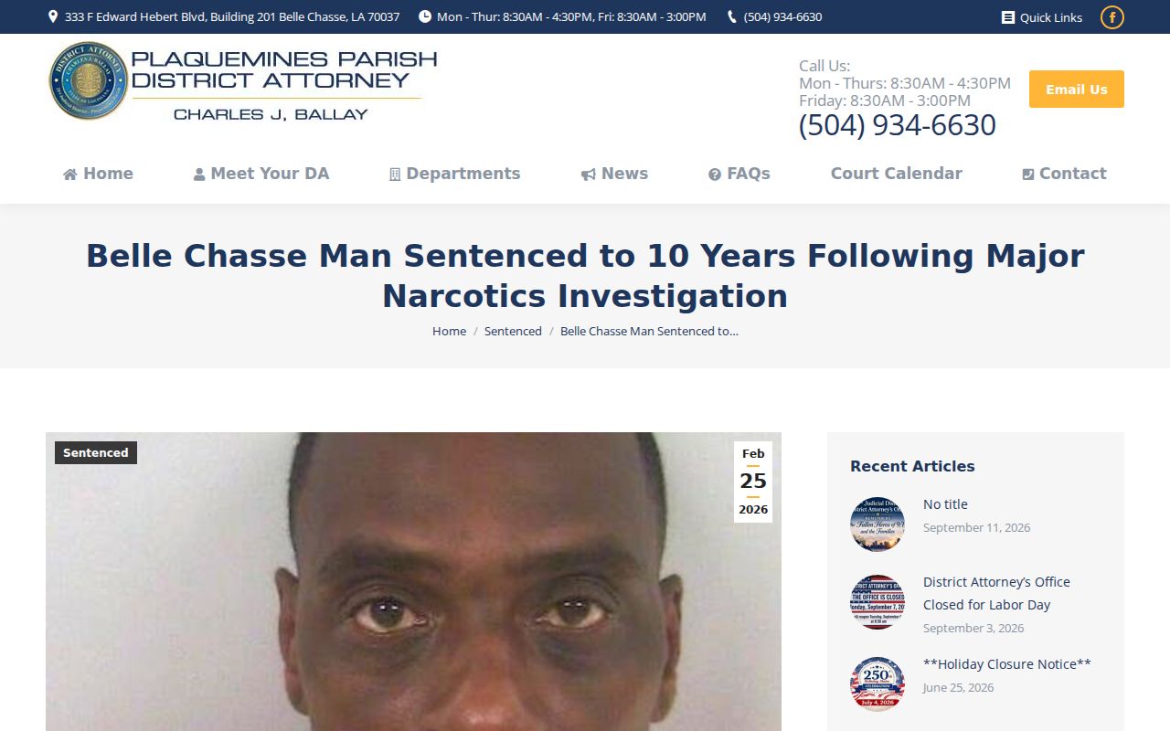 Plaquemines Parish district attorney release describing a warrant to court process chain